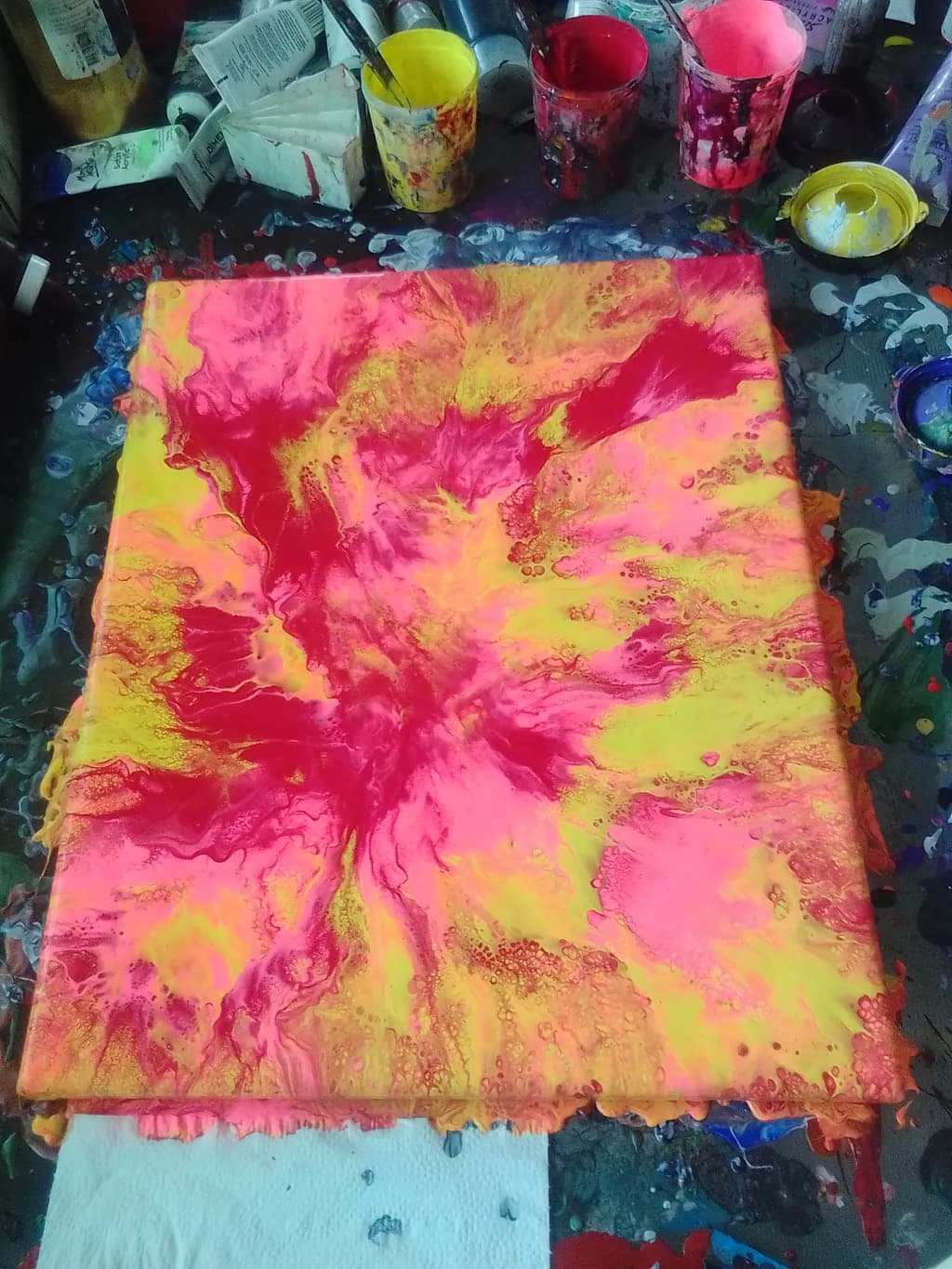Vibrant Explosion: A Dance of Pink and Yellow in Abstract Art