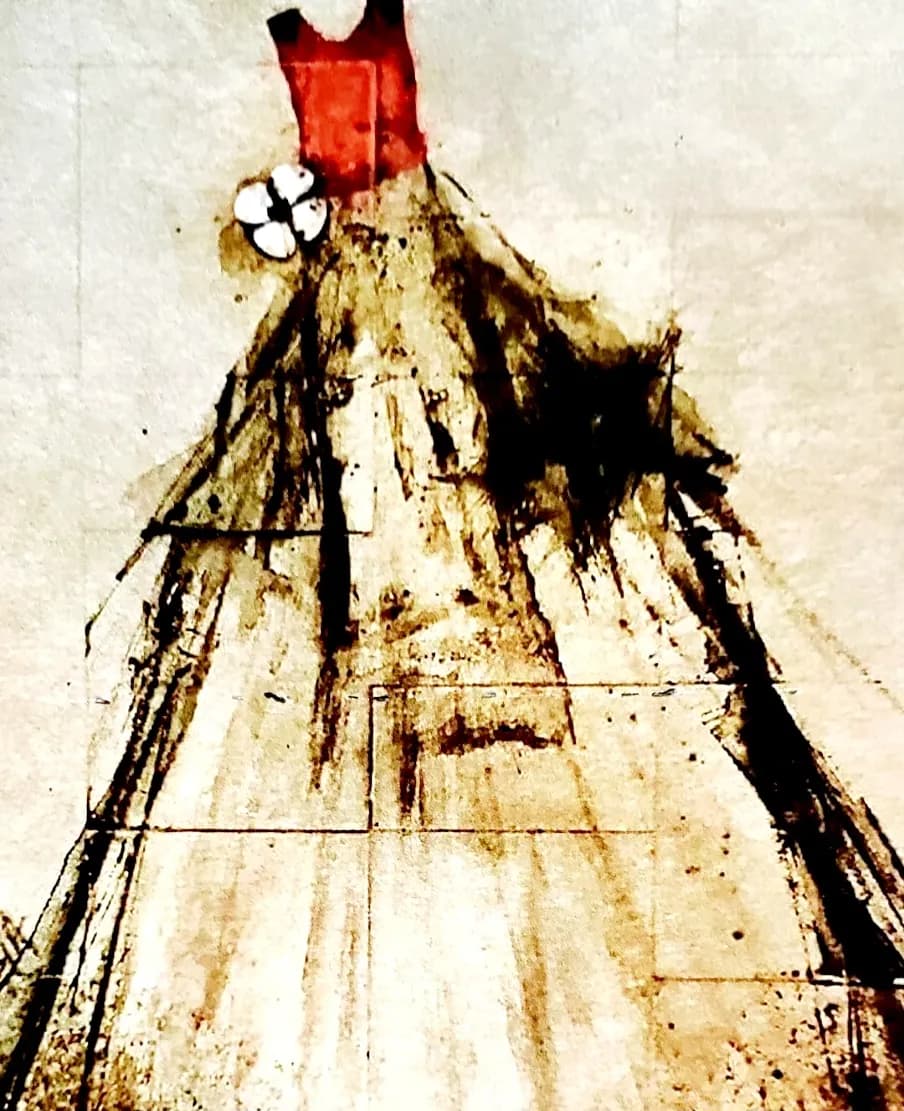 Whispers of Elegance: A Flowing Red Dress in Abstract Harmony