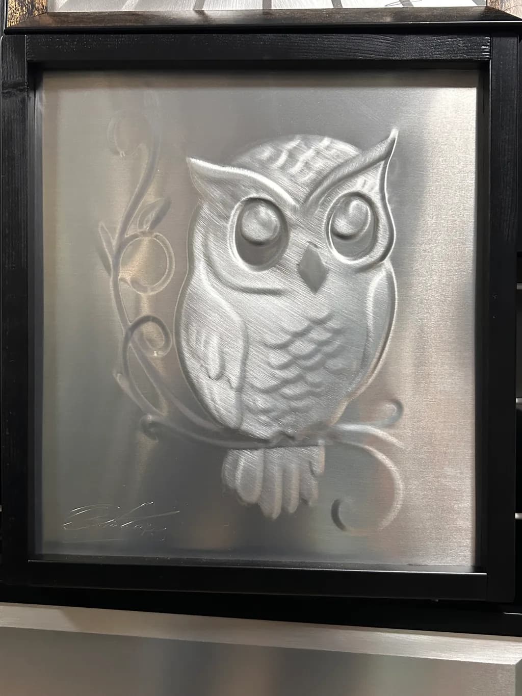 Whimsical Metallic Owl Sculpture: A Decorative Art Piece for Unique Spaces