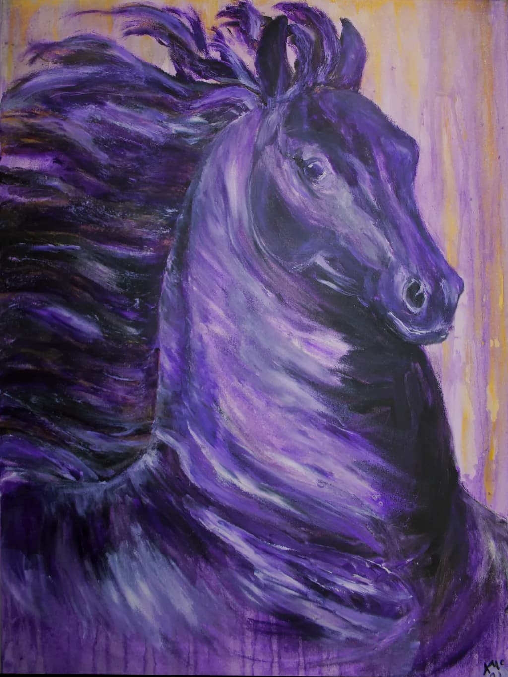 Majestic Equine Elegance: A Dance of Purple Hues and Wild Spirit