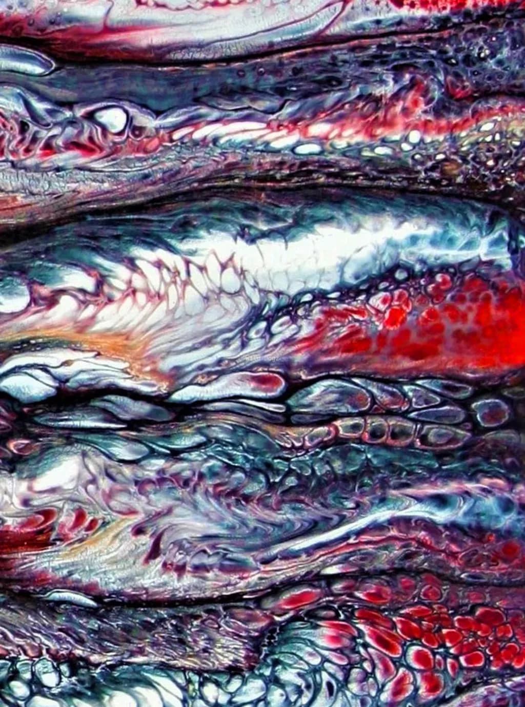 Ethereal Waves: A Dance of Crimson and Azure in Abstract Fluid Art
