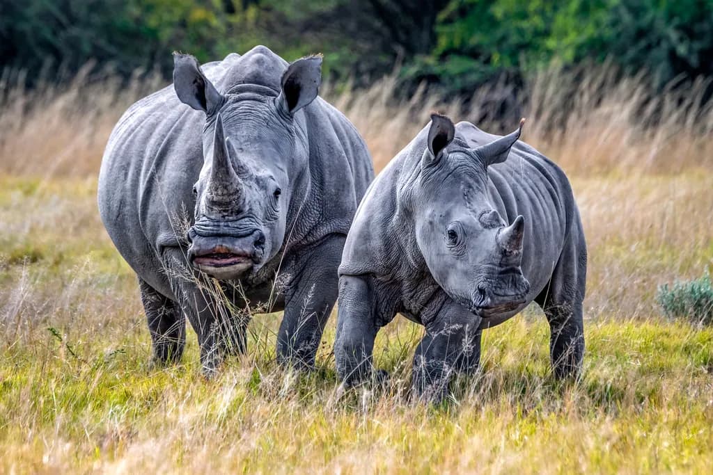 Gentle Giants: A Mother and Calf Rhino in Their Natural Habitat