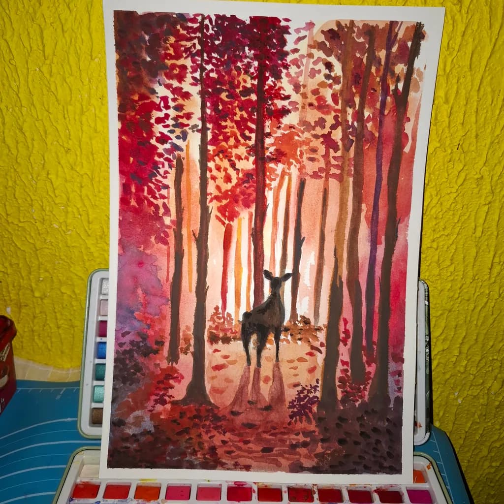 Whispers of Autumn: A Serene Deer in a Watercolor Forest Dreamscape