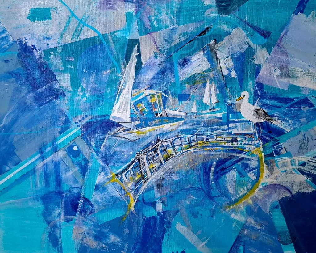 Serene Waters: An Abstract Journey Through Blue and Boats