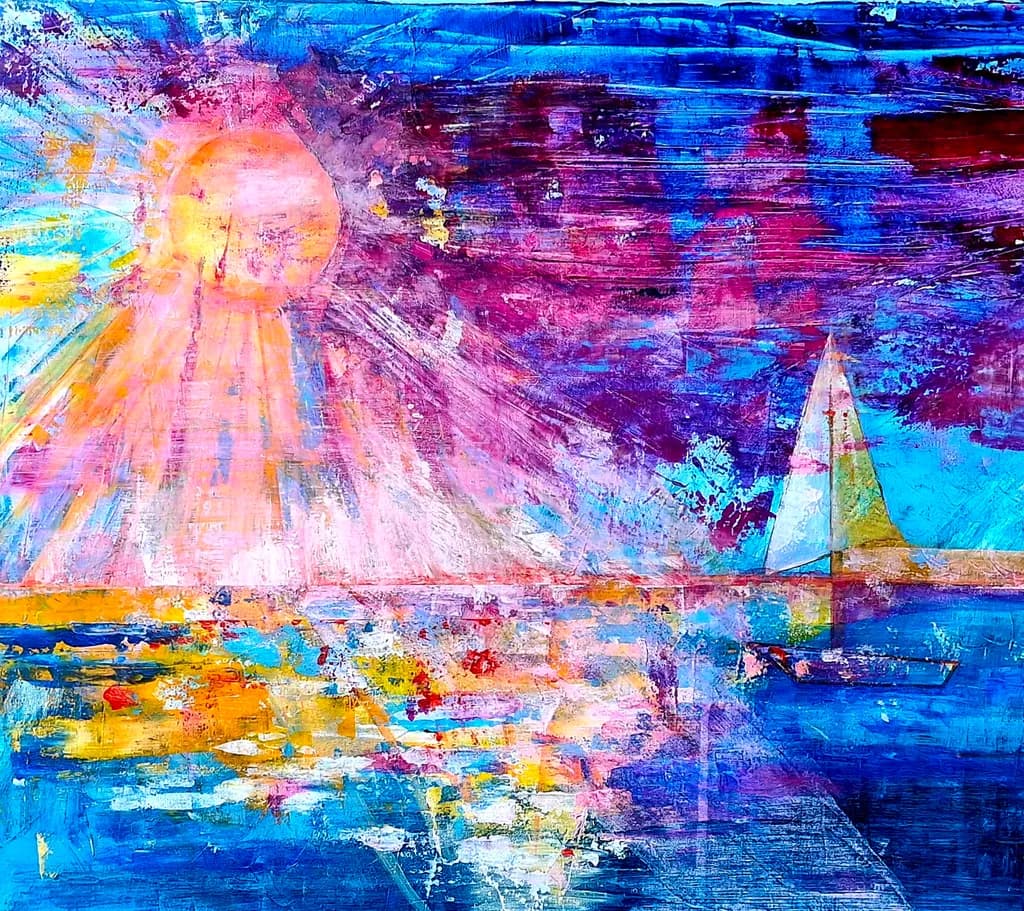 Vibrant Serenity: A Colorful Sunset Over Tranquil Waters