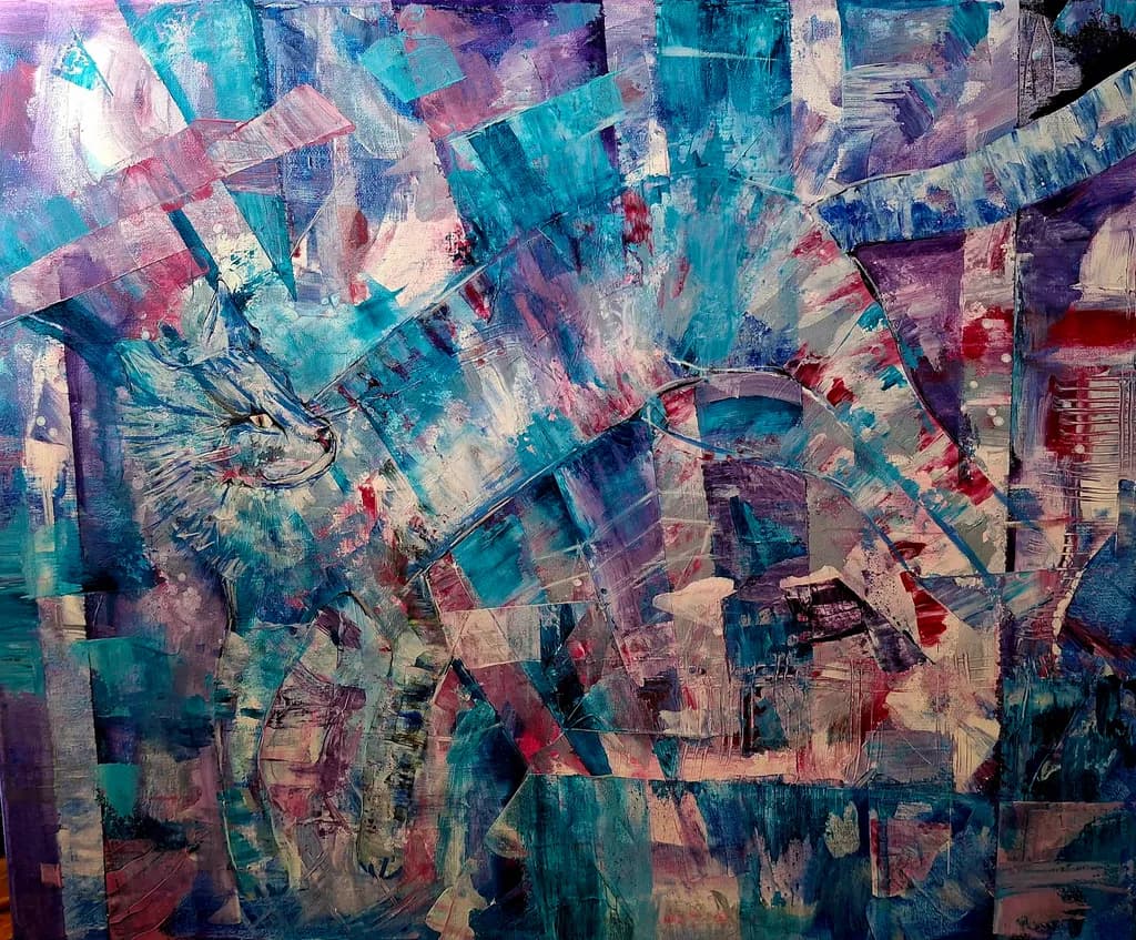 Whispers of the Blue Cat: An Abstract Journey Through Vibrant Textures and Colors