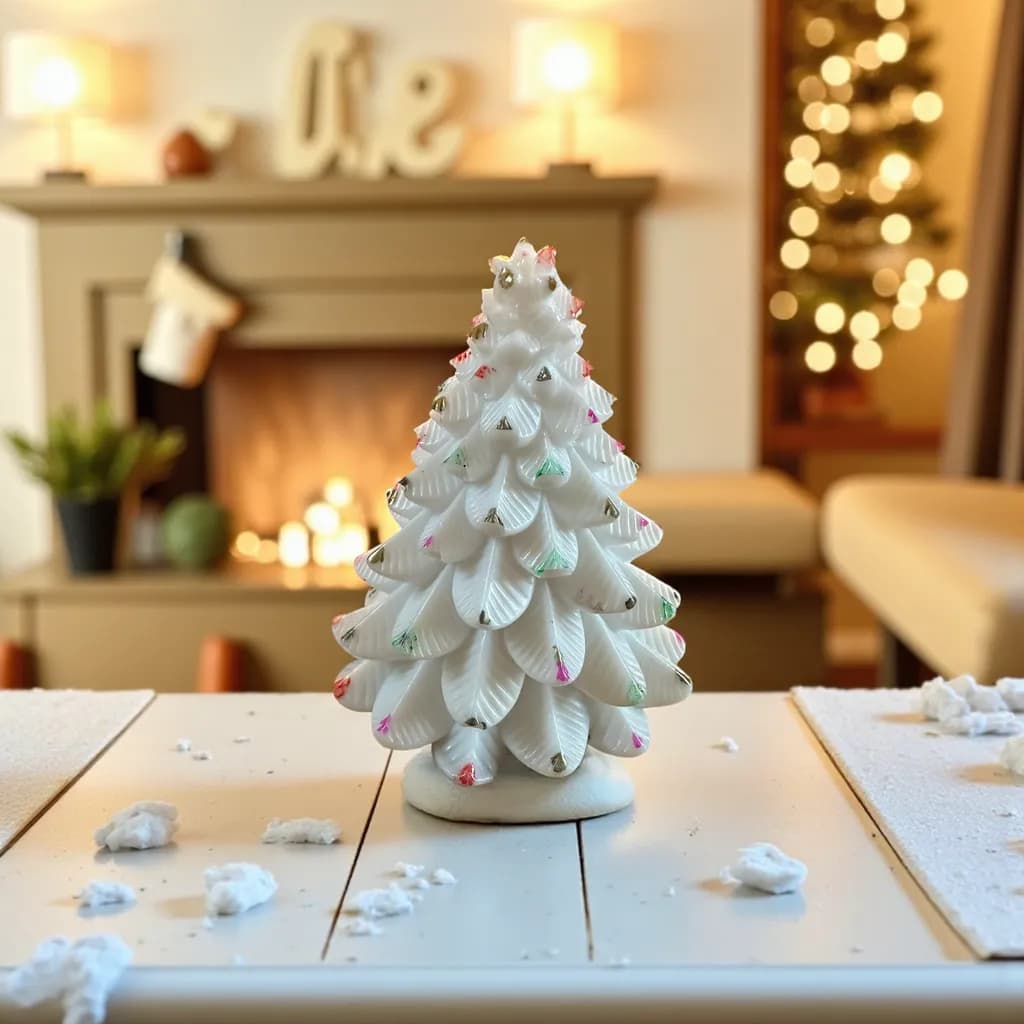 Whimsical White Holiday Tree: A Cheerful Decorative Accent for Cozy Festive Spaces