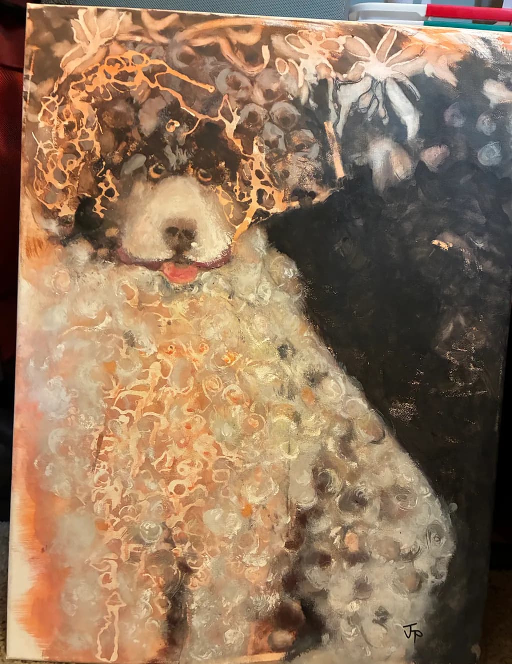 Whimsical Canine Elegance: A Playful Portrait of a Dog in Artistic Abundance