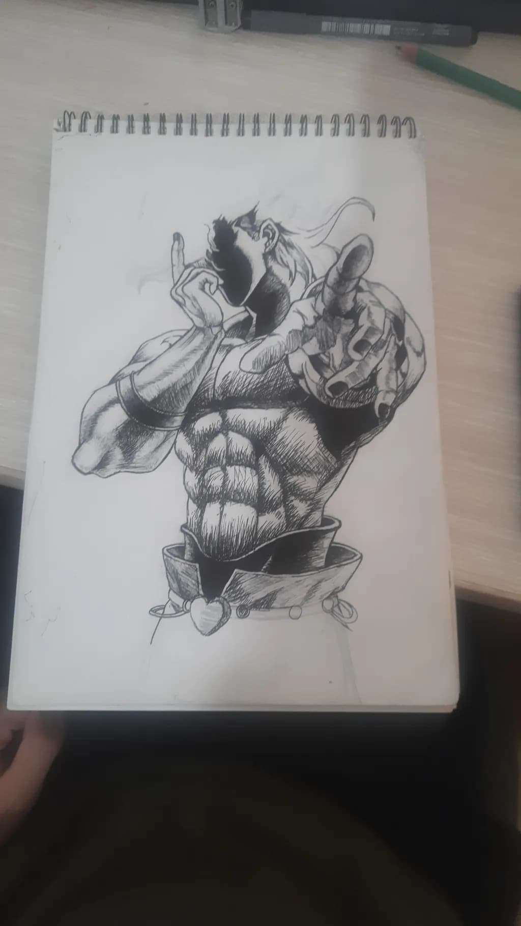 Dynamic Heroic Pose: A Bold Ink Illustration of Strength and Character