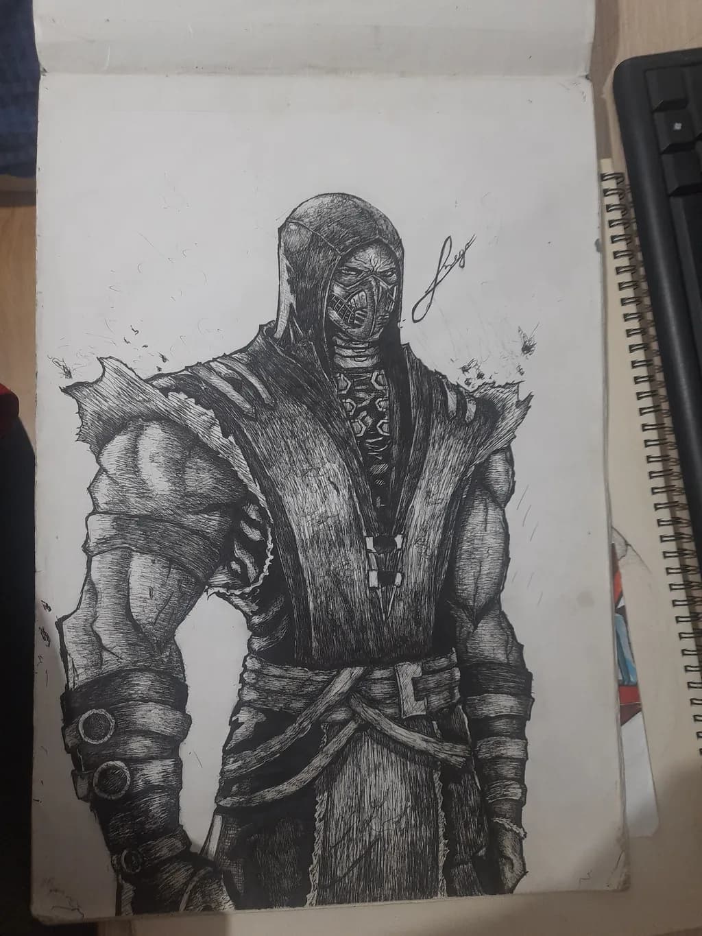 Shadowed Warrior: A Bold Ink Portrait of Strength and Mystery