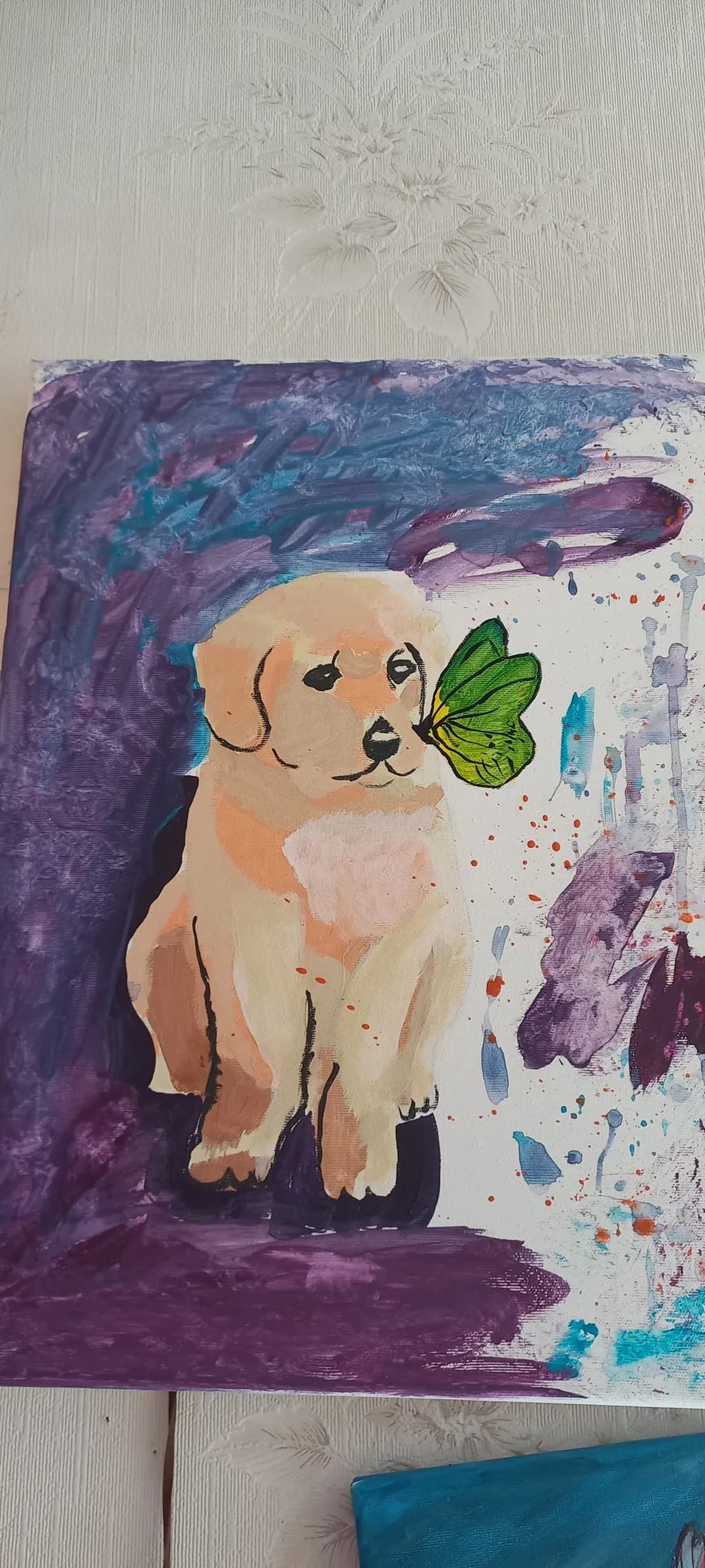 Whimsical Harmony: A Playful Puppy with a Butterfly in a Colorful Dreamscape