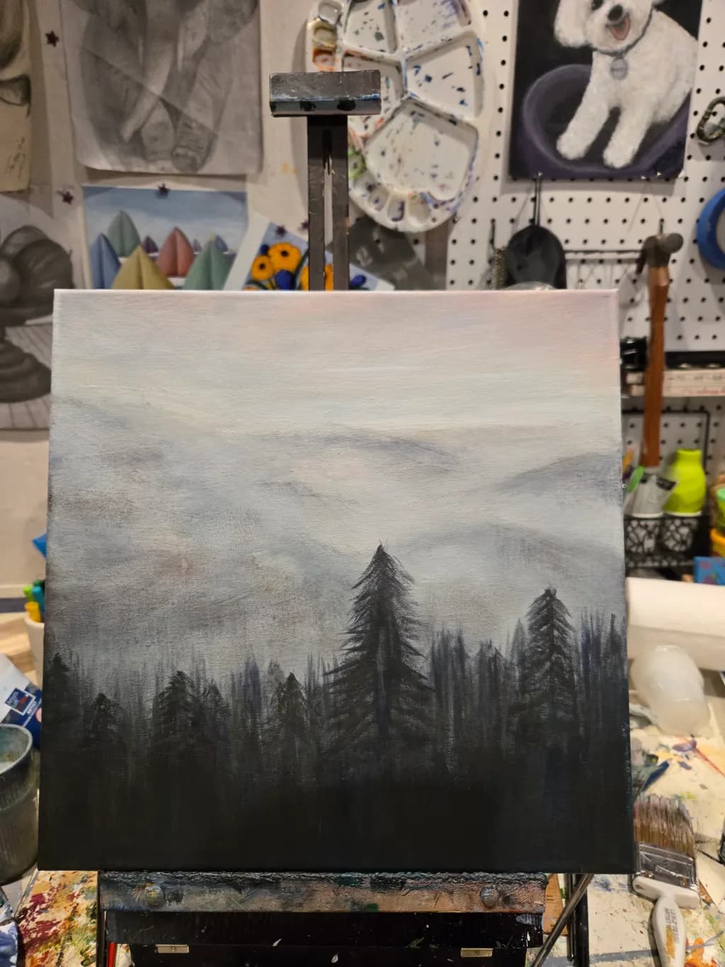 Whispers of the Mist: A Serene Forest Landscape in Monochrome Hues