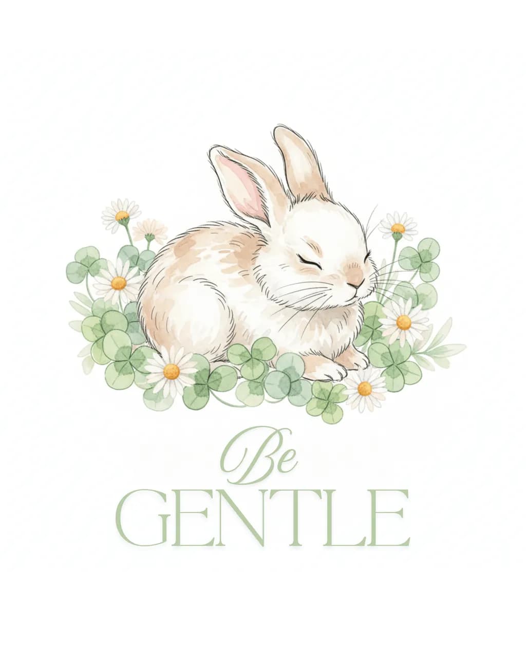 Whimsical Serenity: A Gentle Bunny Amidst Blossoming Flowers