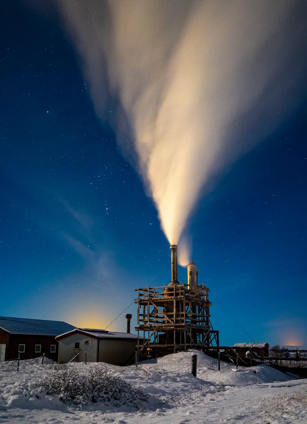 Whispers of Steam: A Nighttime Industrial Symphony Under the Stars