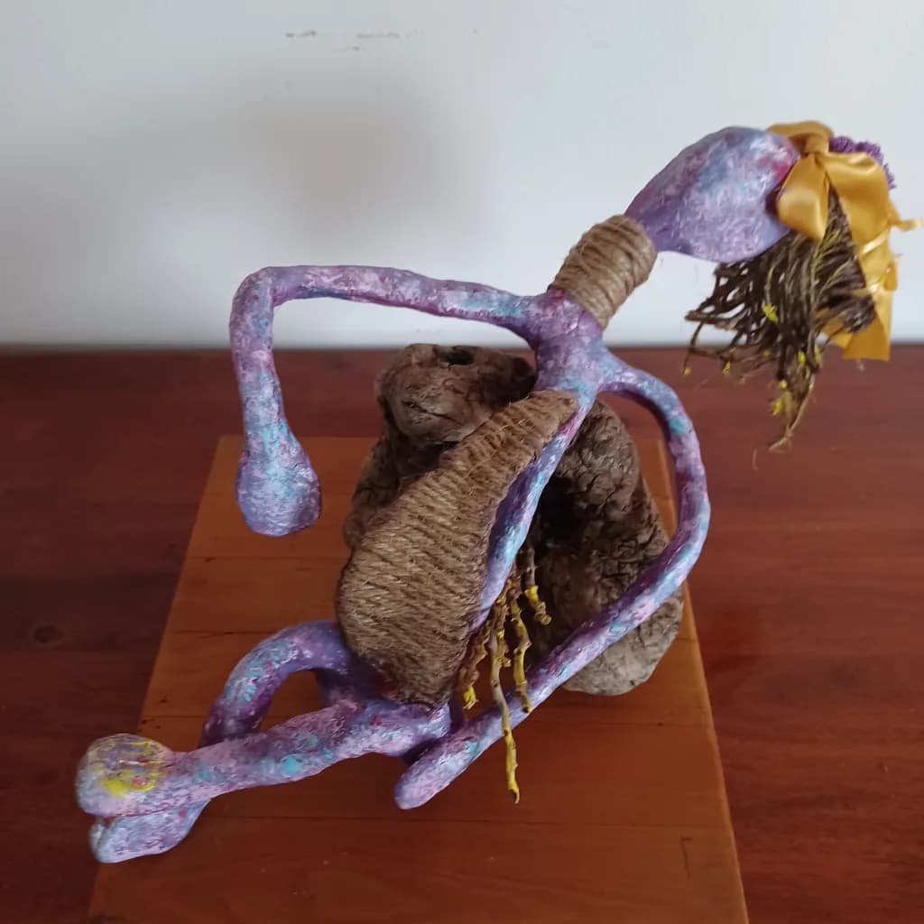 Whimsical Harmony: A Playful Fusion of Color and Form in Mixed Media Sculpture