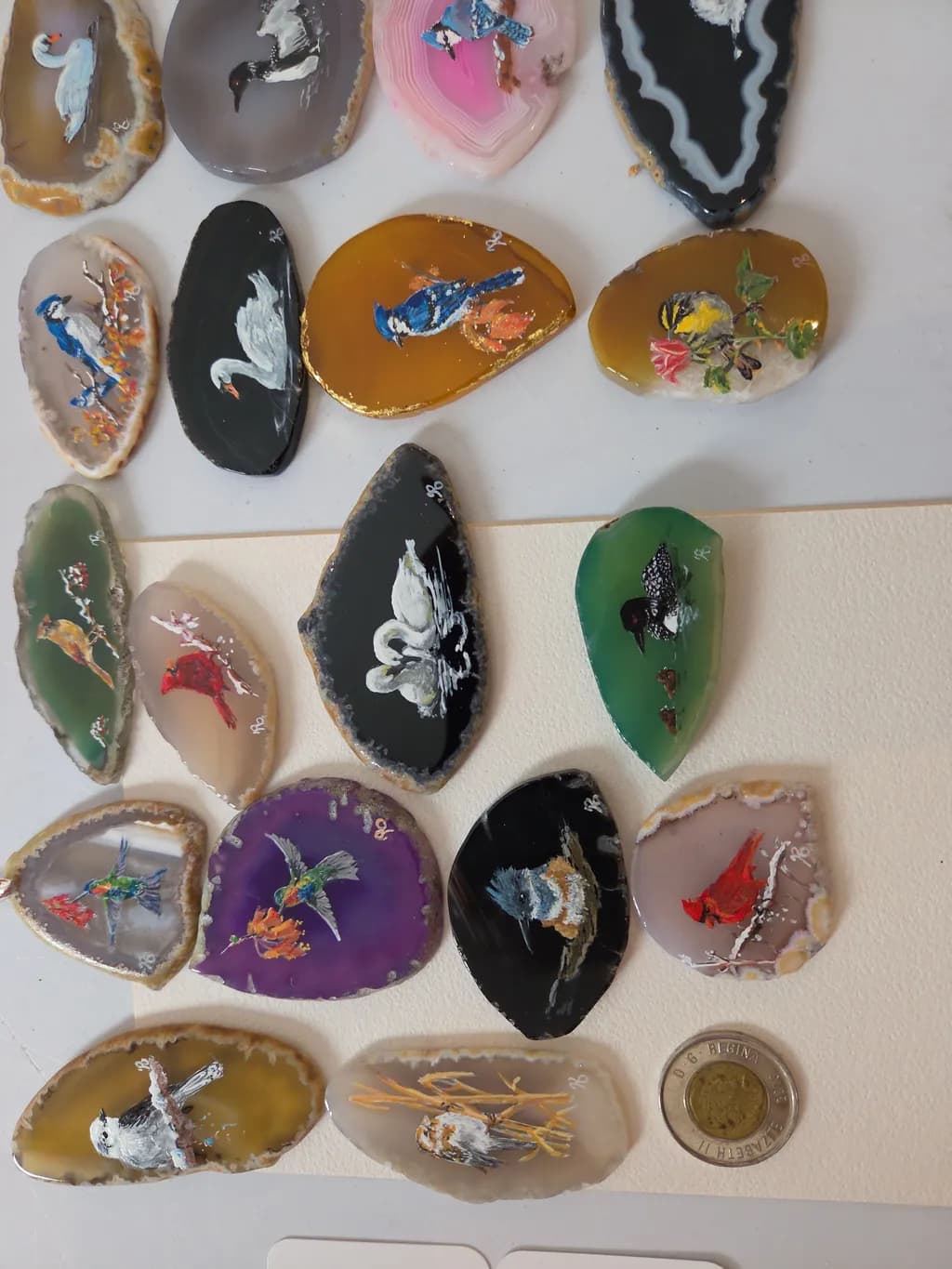 Birds on Agate Slices