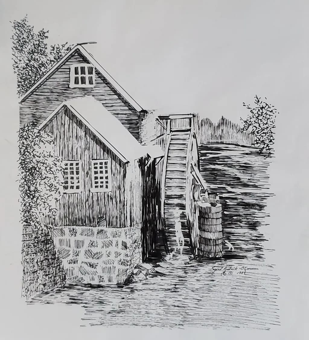 Whispers of Time: The Rustic Charm of a Watermill in Ink