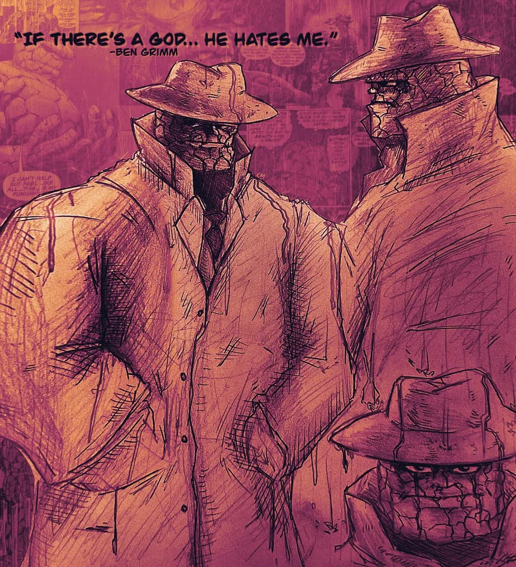 Mystery in Shadows: The Struggles of a Hero in a Comic Sketch