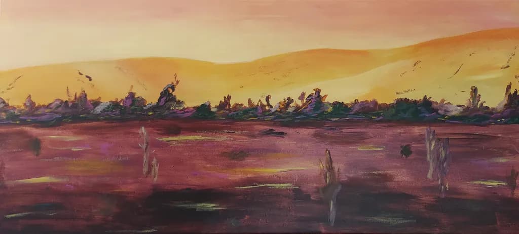 Serene Horizons: An Abstract Landscape of Colorful Textures at Dusk