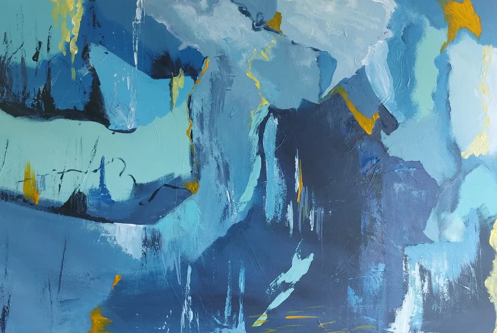 Whispers of the Ocean: A Dance of Blues and Golds in Abstract Expressionism