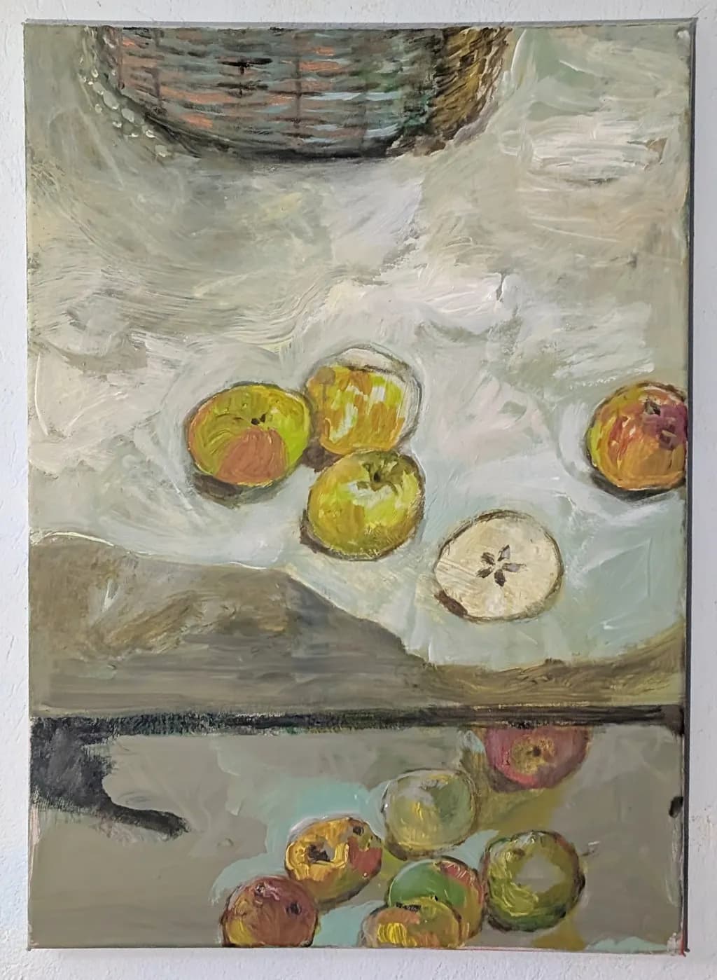 Whispers of Autumn: A Still Life of Reflected Apples and Soft Hues