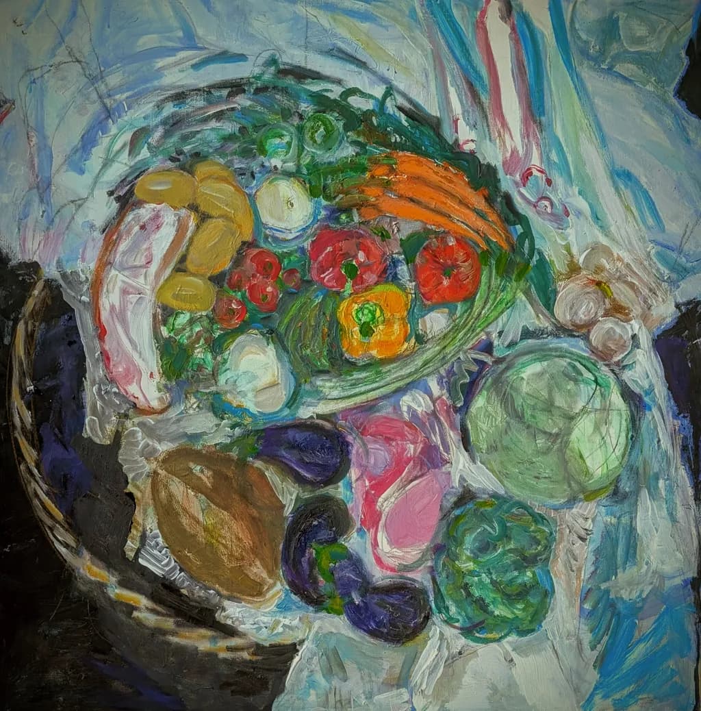Vibrant Harvest: A Colorful Still Life of Fresh Vegetables and Fruits