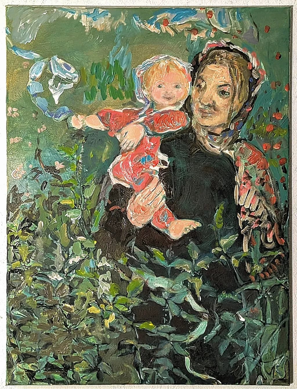 Embracing Nature: A Colorful Portrait of Motherhood and Innocence
