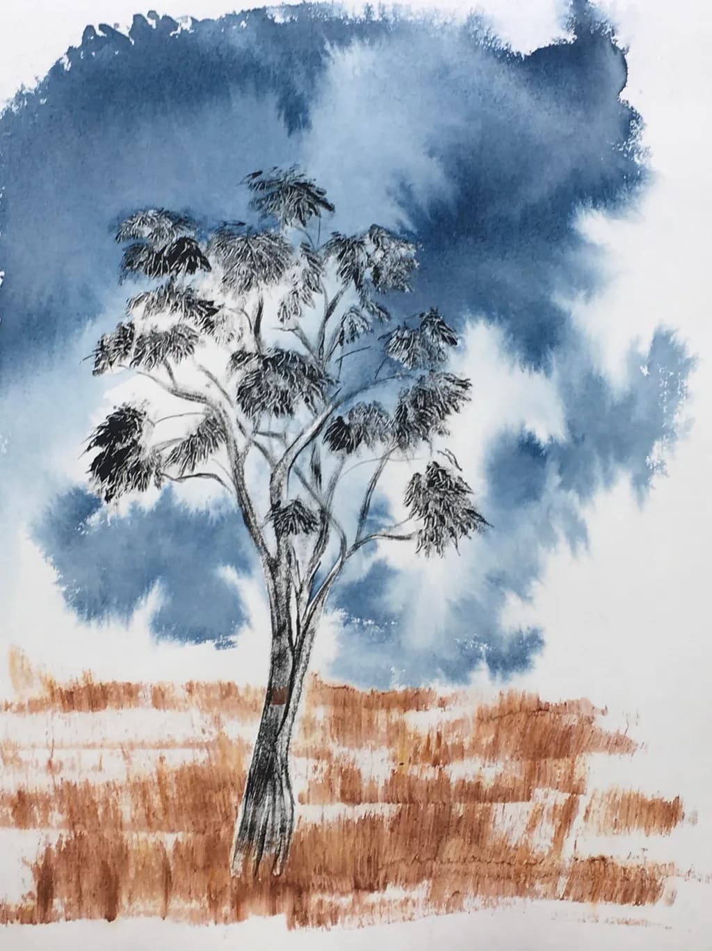 Whispers of the Wind: A Serene Eucalyptus in a Blue Sky Dreamscape