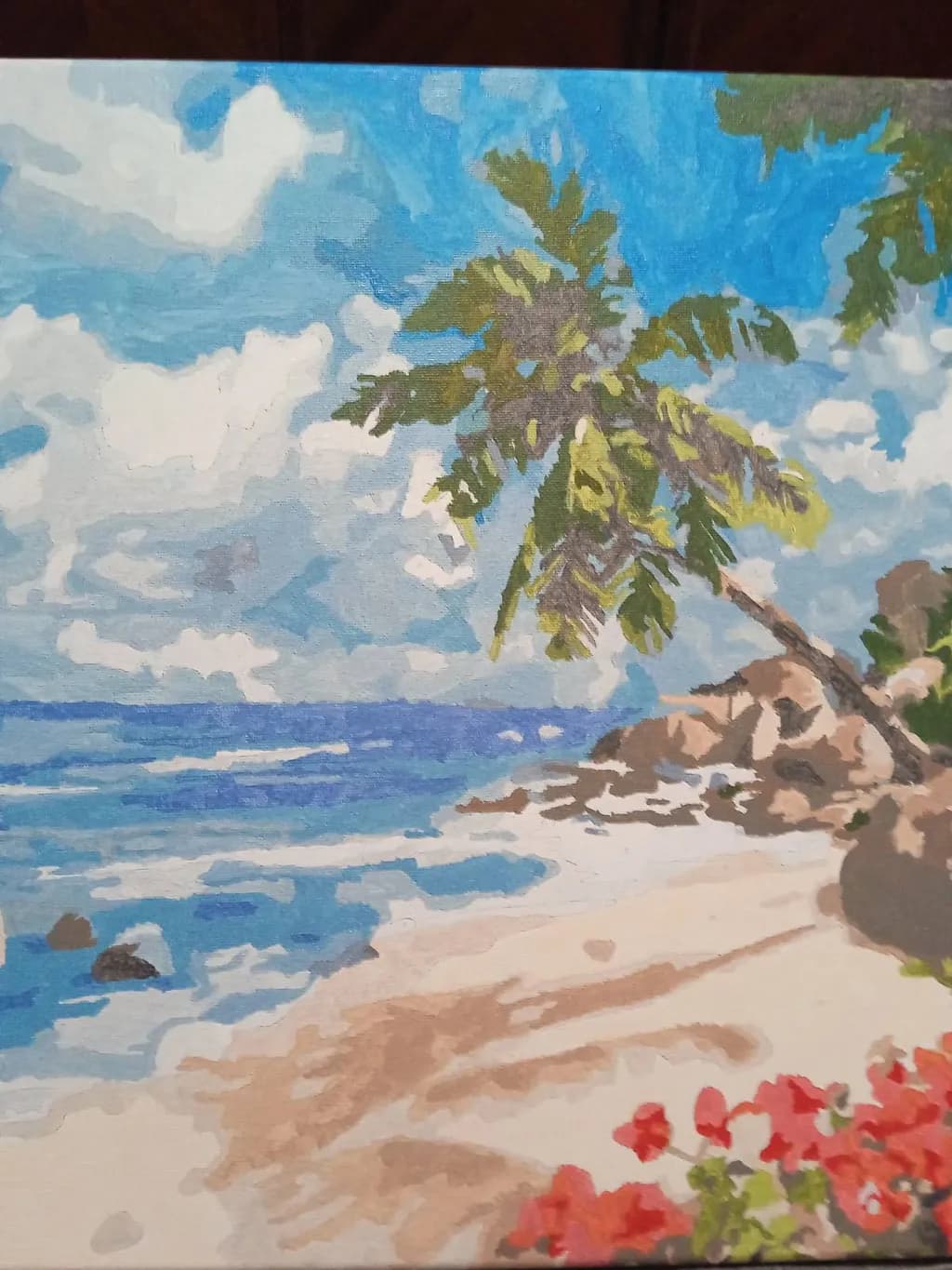 Tropical Serenity: A Vibrant Beach Escape with Palm Trees and Ocean Waves