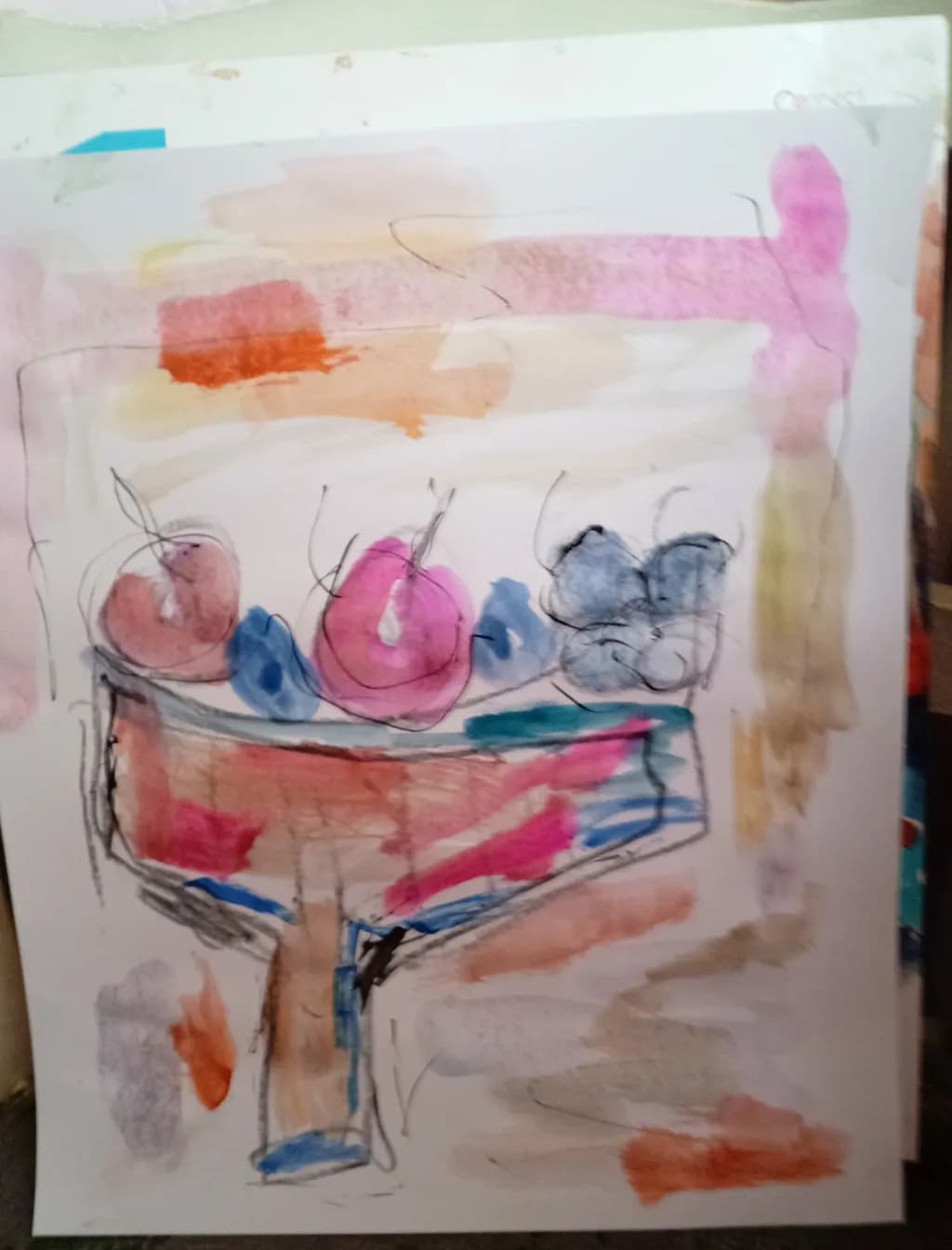 Vibrant Still Life: A Playful Composition of Fruits in Watercolor Hues
