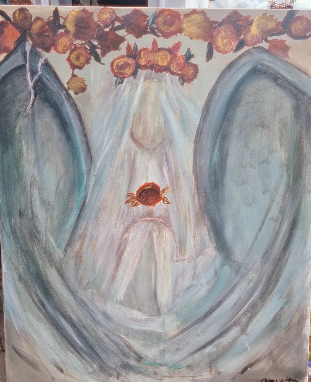 Ethereal Guardian: A Serene Floral Embrace in Abstract Form