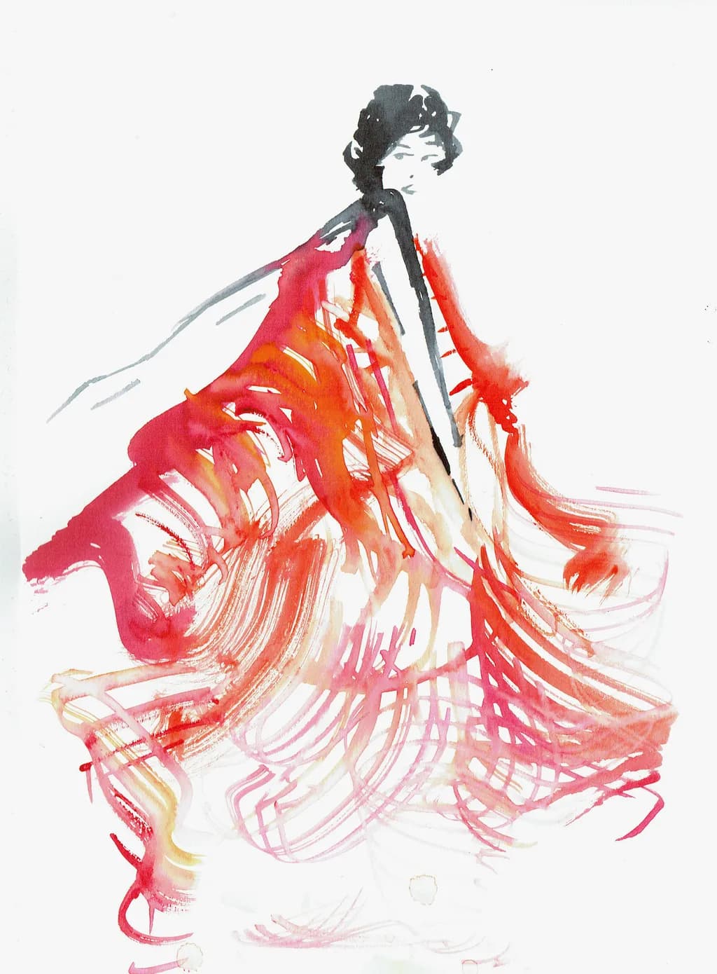 Whispers of Elegance: A Dance in Crimson and Coral Watercolors