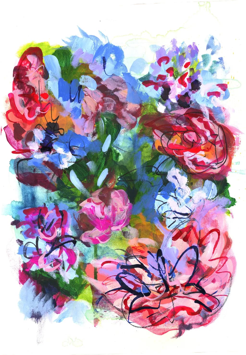 Vibrant Floral Symphony: A Colorful Dance of Blooms and Brushstrokes