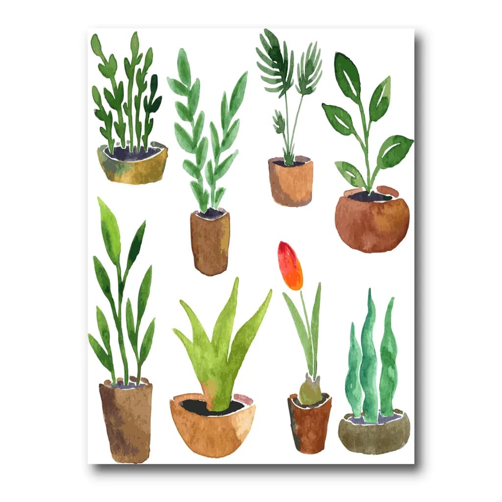 Botanical Harmony: A Watercolor Collection of Potted Plants