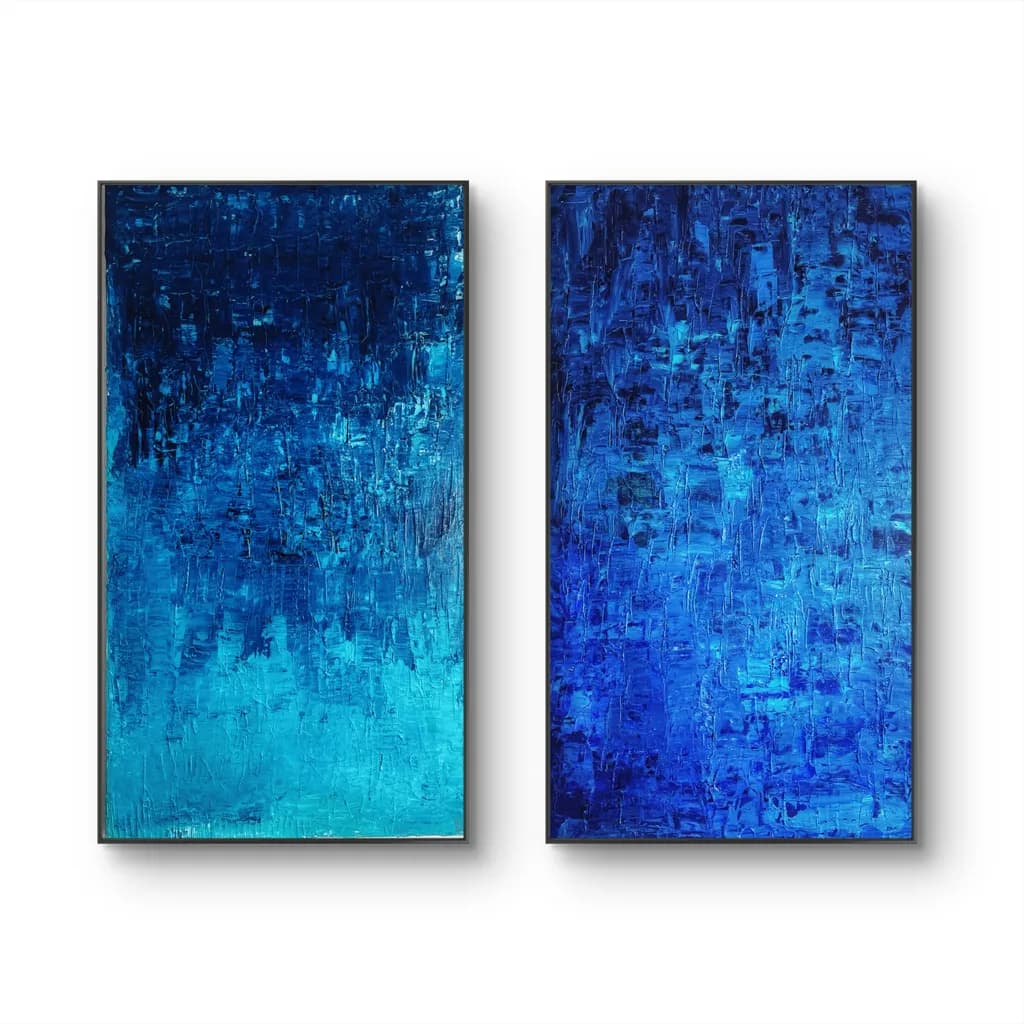 Ethereal Blues: A Dual Canvas Journey Through Depth and Texture