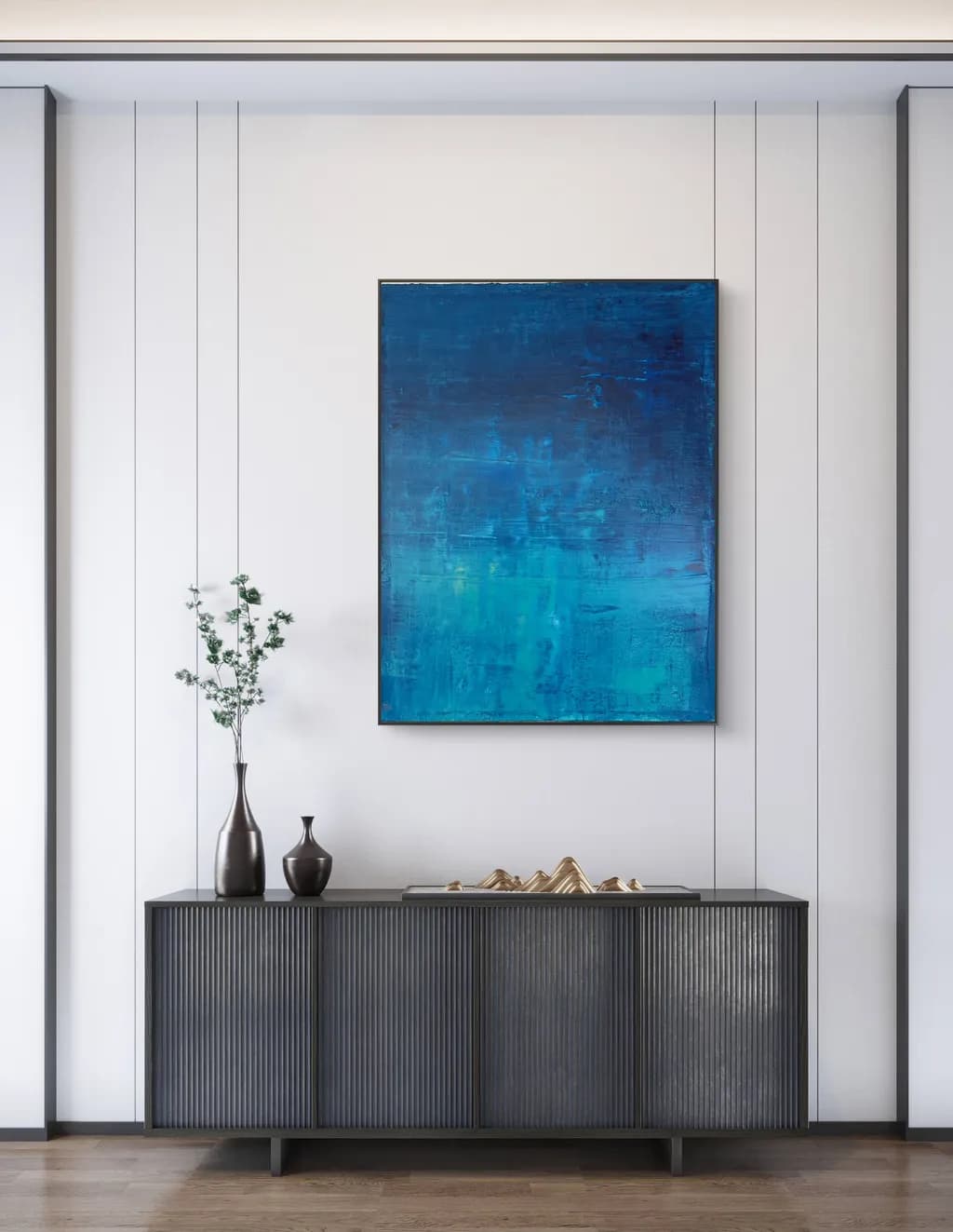 Serenity in Blue: A Tranquil Abstract Landscape for Modern Spaces