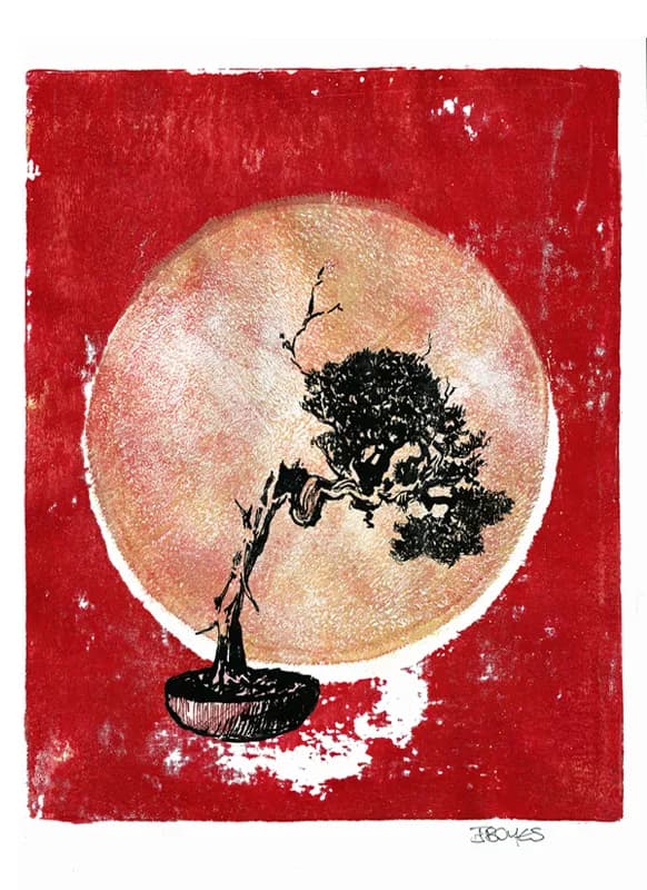 Whispers of the Red Moon: An Abstract Botanical Journey
