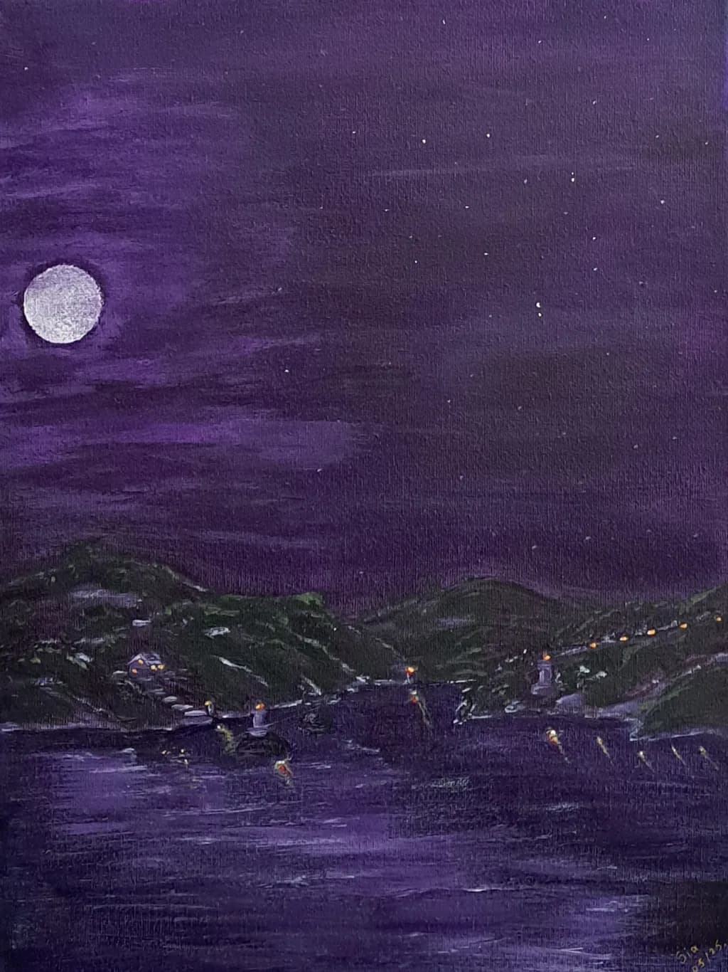Moonlit Serenity: A Twilight Landscape of Purple Waters