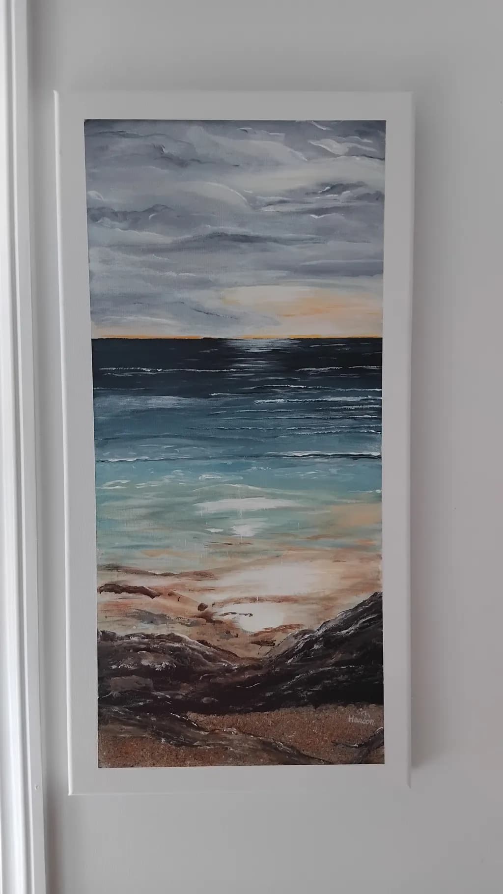 Serenity at Dusk: A Coastal Dreamscape in Blues and Grays