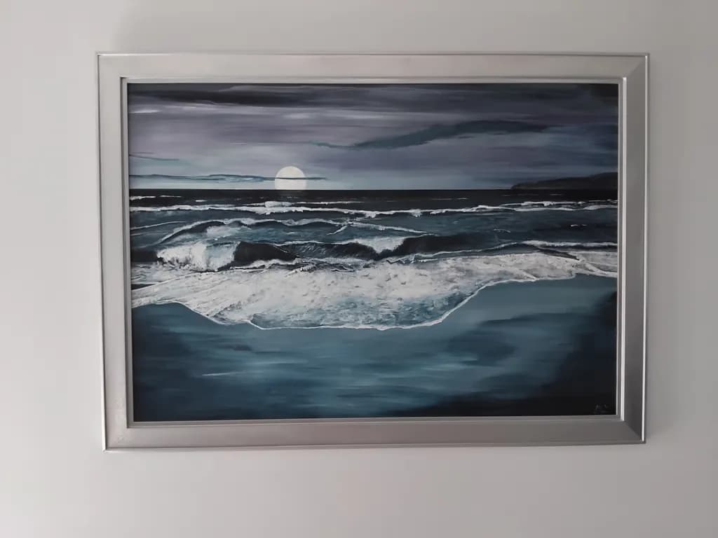 Whispers of the Ocean: A Serene Moonlit Wave Dance