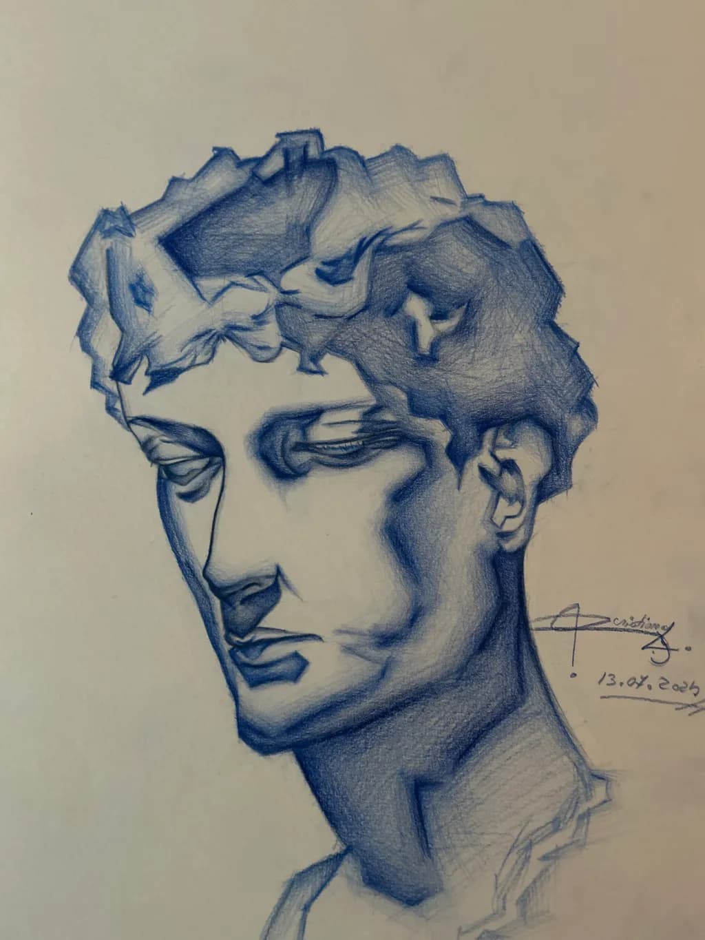 Ethereal Blue: A Portrait of Expression and Detail in Sketch Form