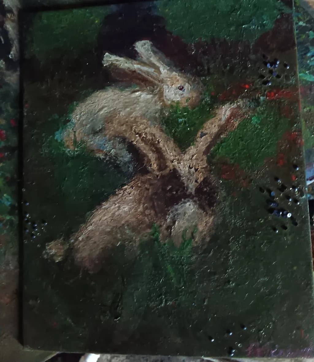 Whispers of Nature: A Playful Encounter with Rabbits in Green Textures