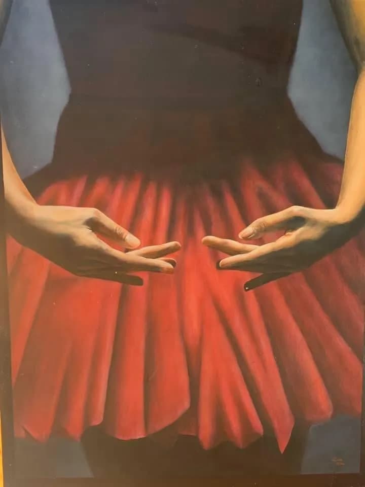 Whispers of Elegance: A Dance of Hands in Crimson Tulle