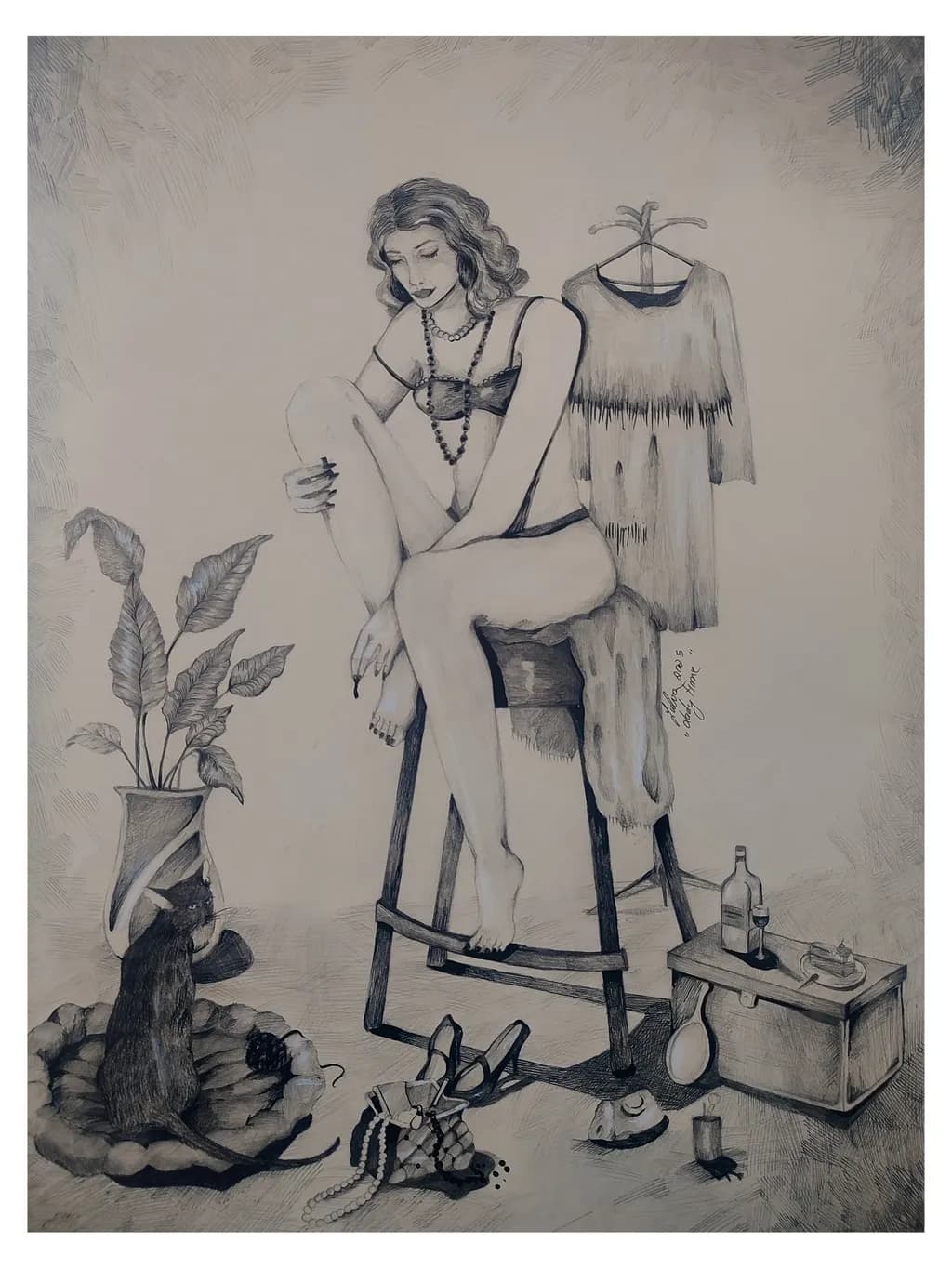 Whispers of Contemplation: A Monochrome Still-Life Sketch of Elegance and Solitude