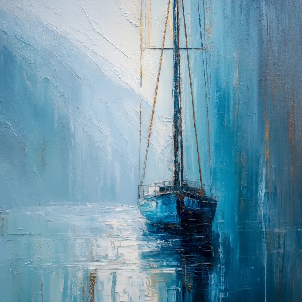 Serenity at Sea: A Tranquil Sailboat in Ethereal Blues