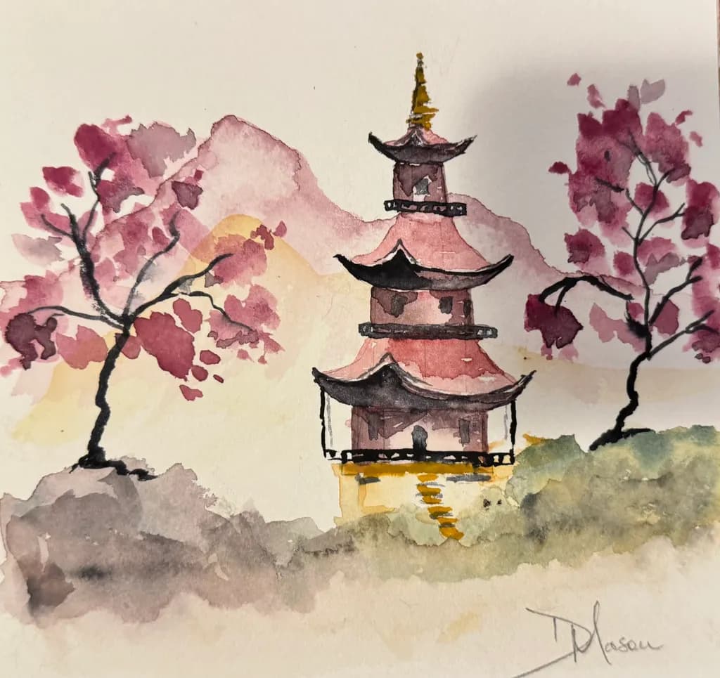Whispers of Serenity: A Tranquil Pagoda Amidst Blossoming Cherry Trees