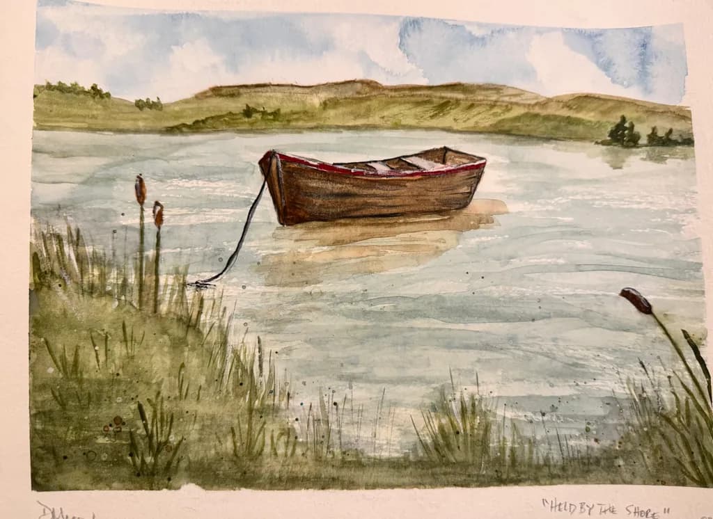Serenity on the Water: A Tranquil Rowboat at Rest