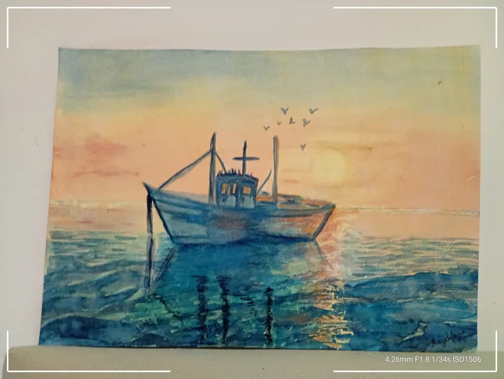 Sailing and Fishing boat in a very cozy Sunset