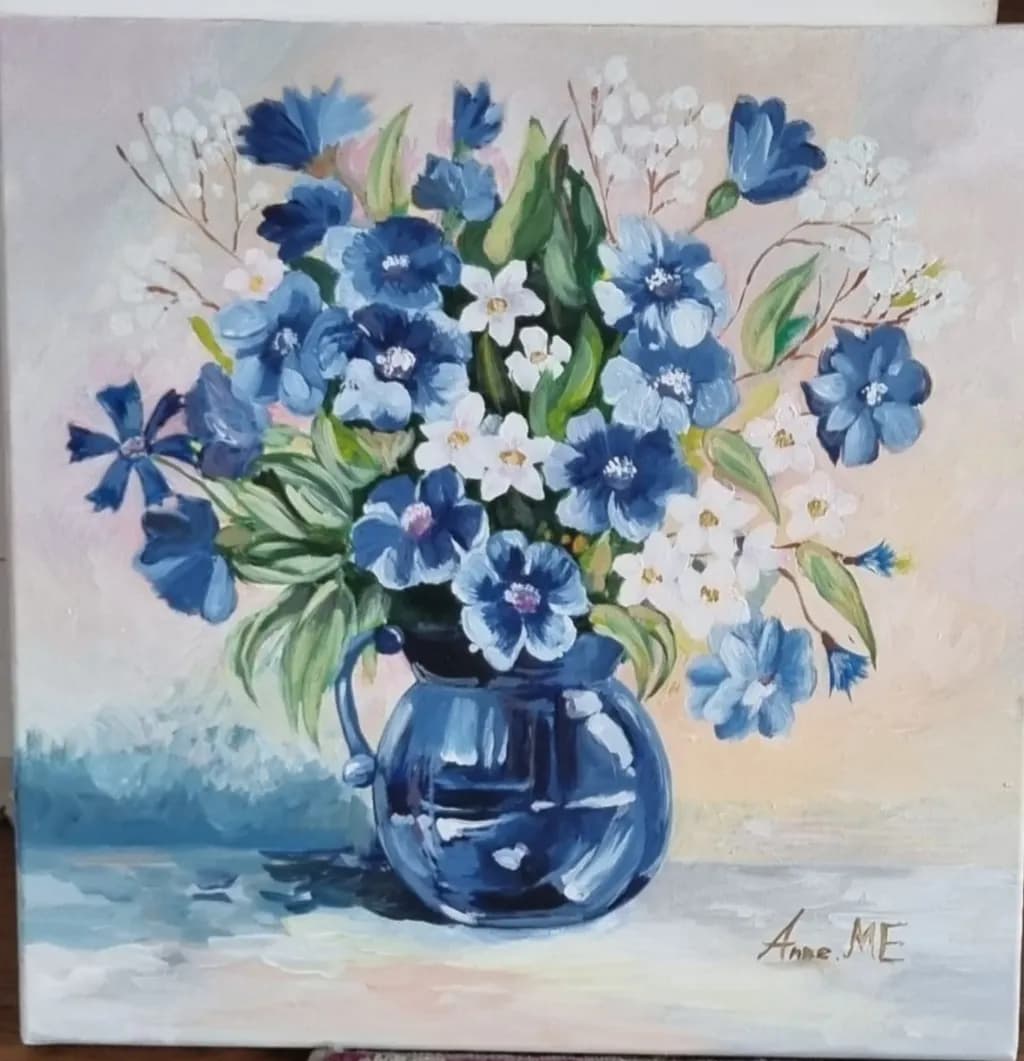 Serenity in Blue: A Floral Symphony in a Glass Vase