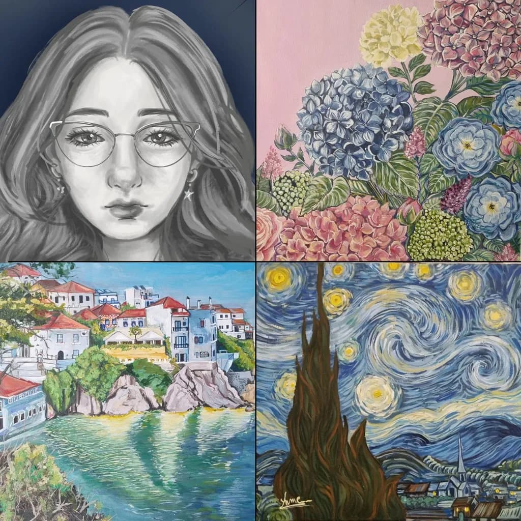Whispers of Color: A Journey Through Portraits, Blooms, Coastal Views, and Starry Nights